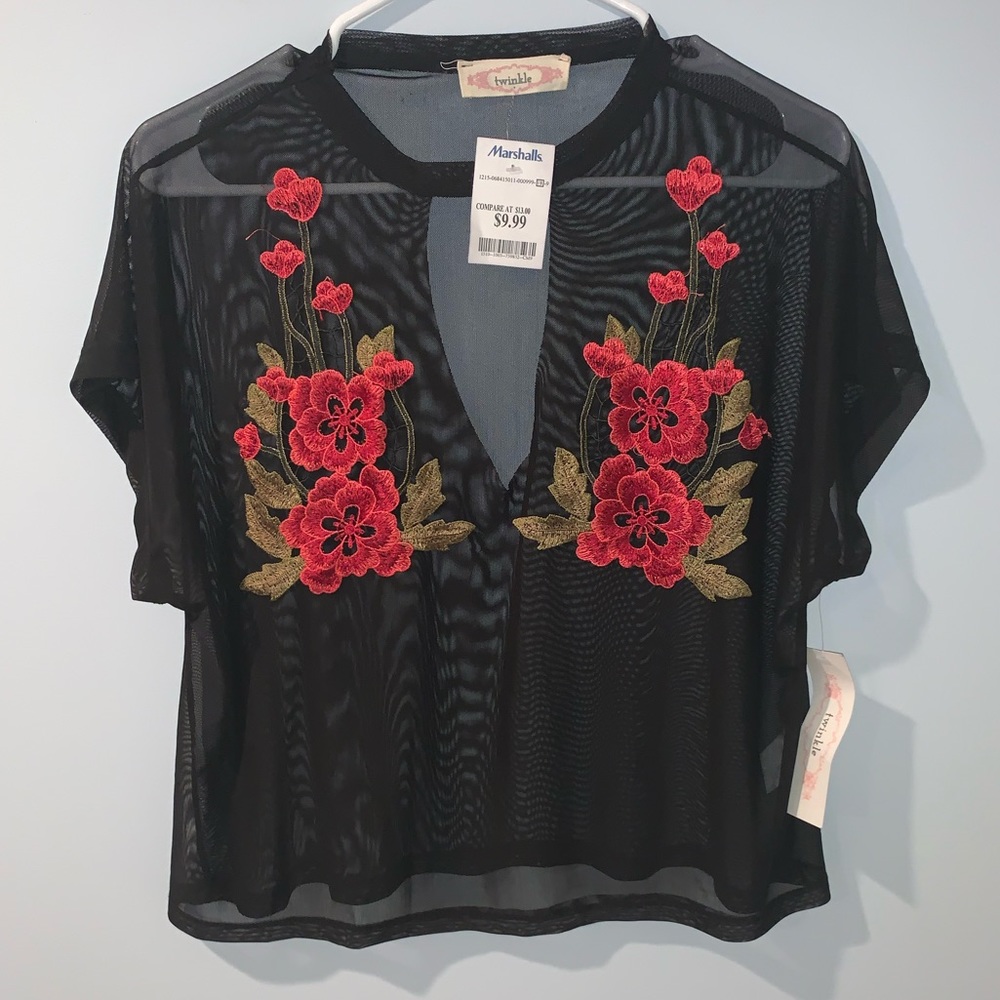 Sheer shirt with flower detail